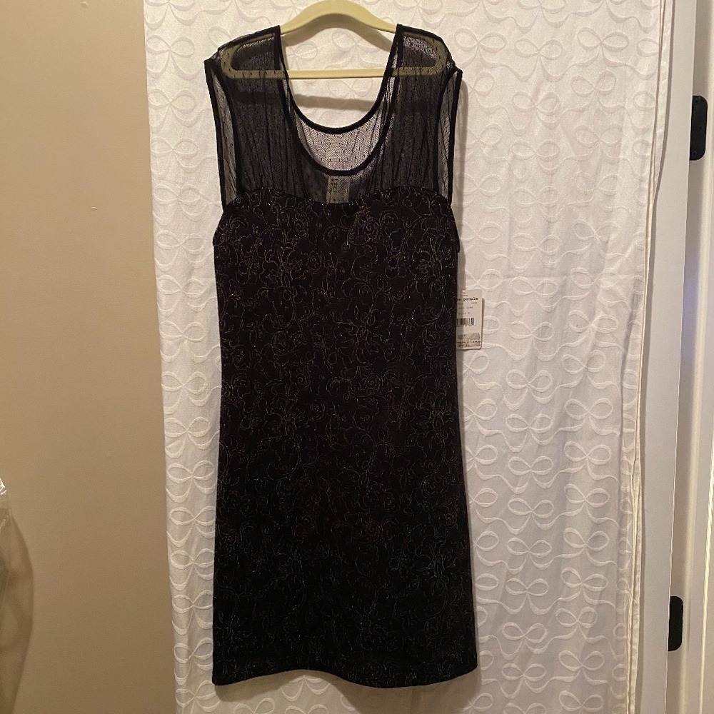 Free People Black Combo Metallic Stretch Sheath Silhouette